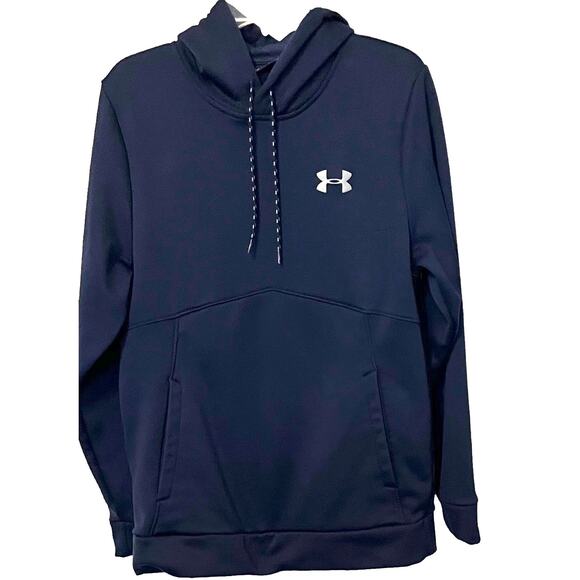 UNDER ARMOUR HOODIE SWEATSHIRT, WOMENS, SP, NAVY BLUE, LONG SLEEVES HAND WARMER - Picture 1 of 11
